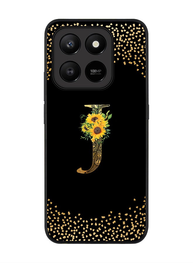 For Honor X7d 4G / X7d 5G / 400 Smart Case,Slim fit Camera Protection, Shockproof Thin Phone cover  - Custom Floral Monogram - J ( Black )